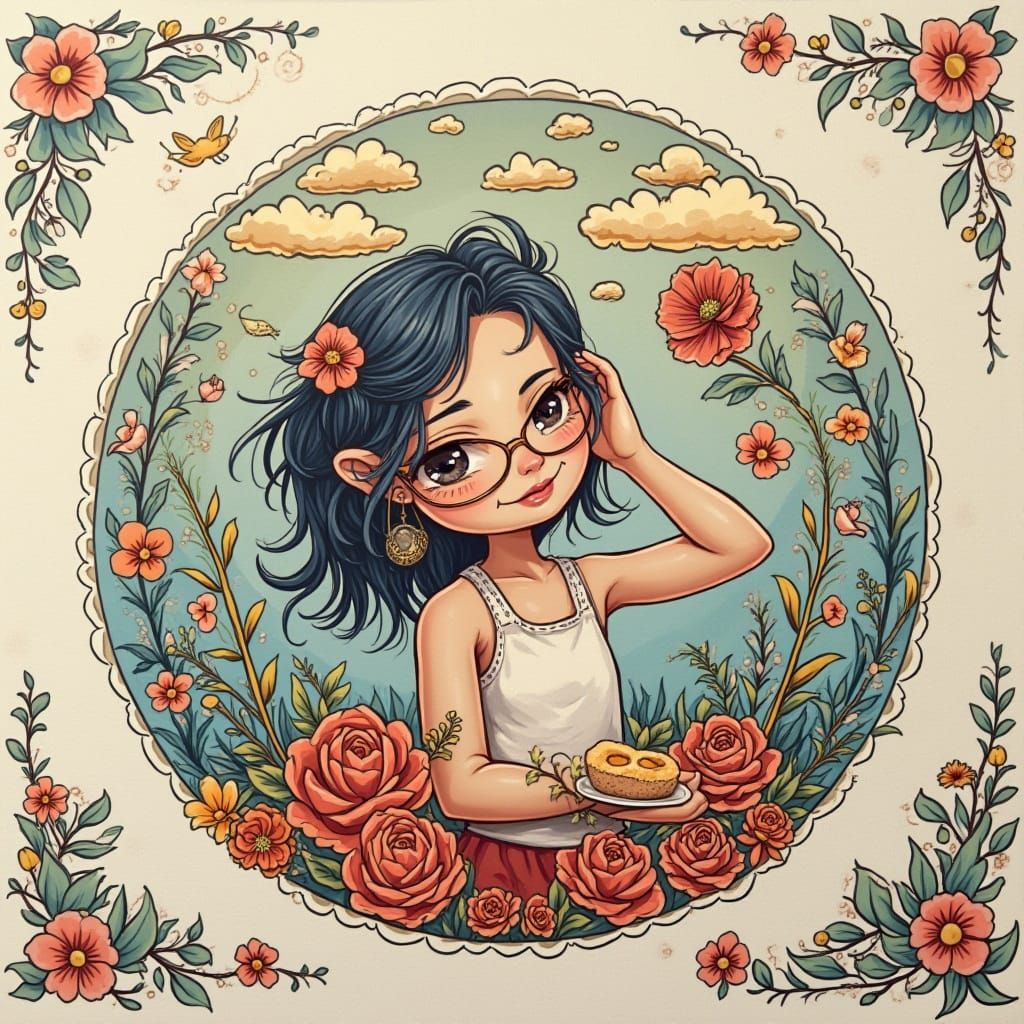 Young Woman in Flowing Blue Dress Stands Beside Birch Tree