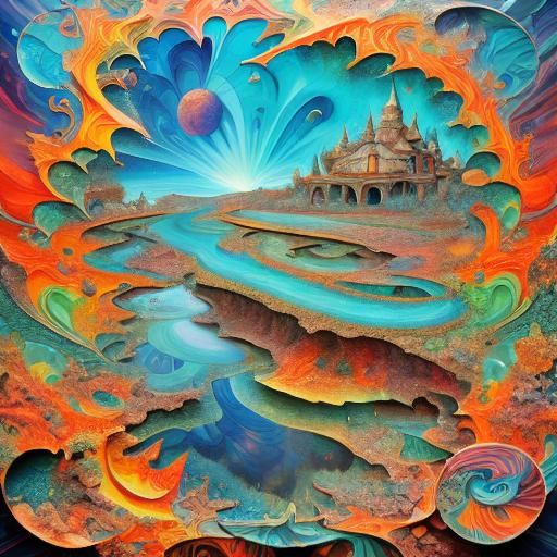 Fractal Sunset Beach in Neosurreal 3D Style