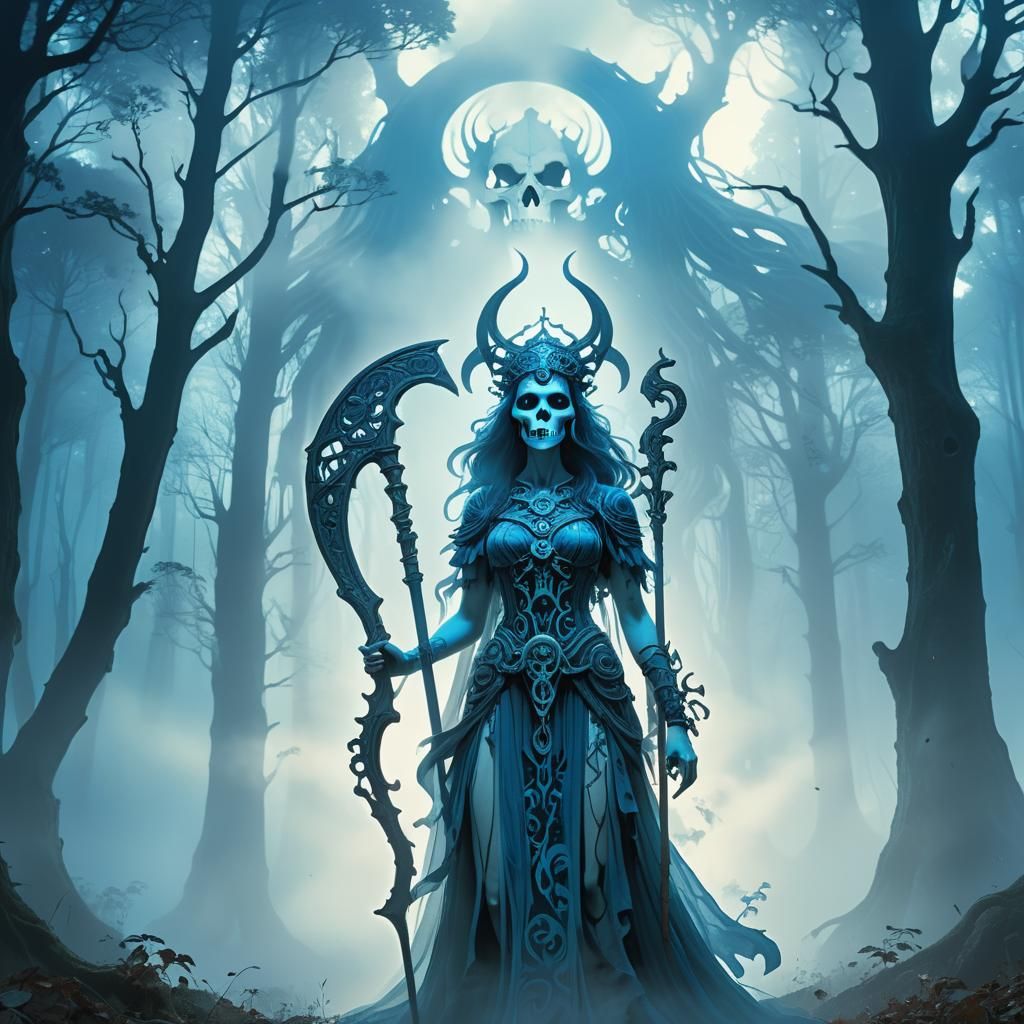 Hecate in Misty Forest: Surreal Concept Art