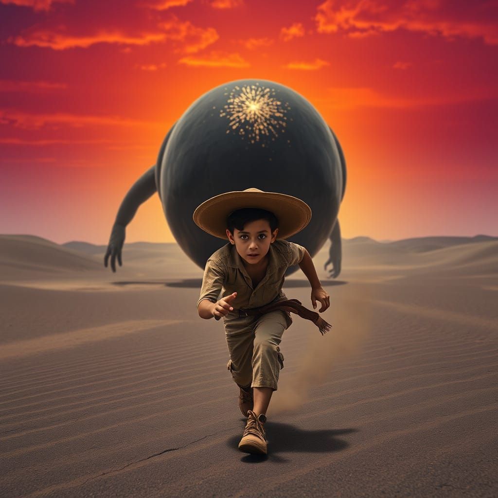 Young Mexican Boy Fleeing from Mysterious Black Bubble Gum i...
