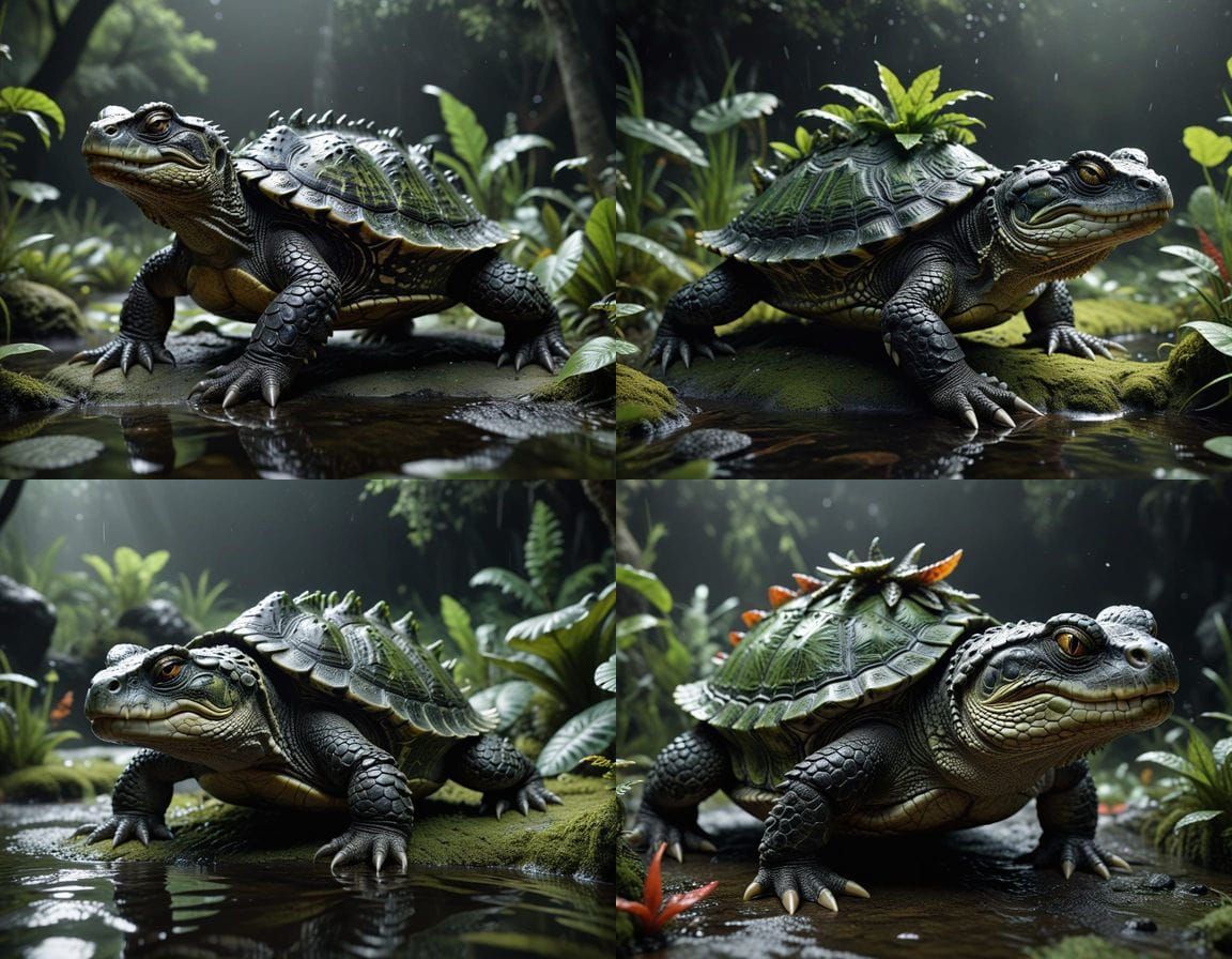 Fantastical Turtle Crocodile Hybrid in Deep Colors