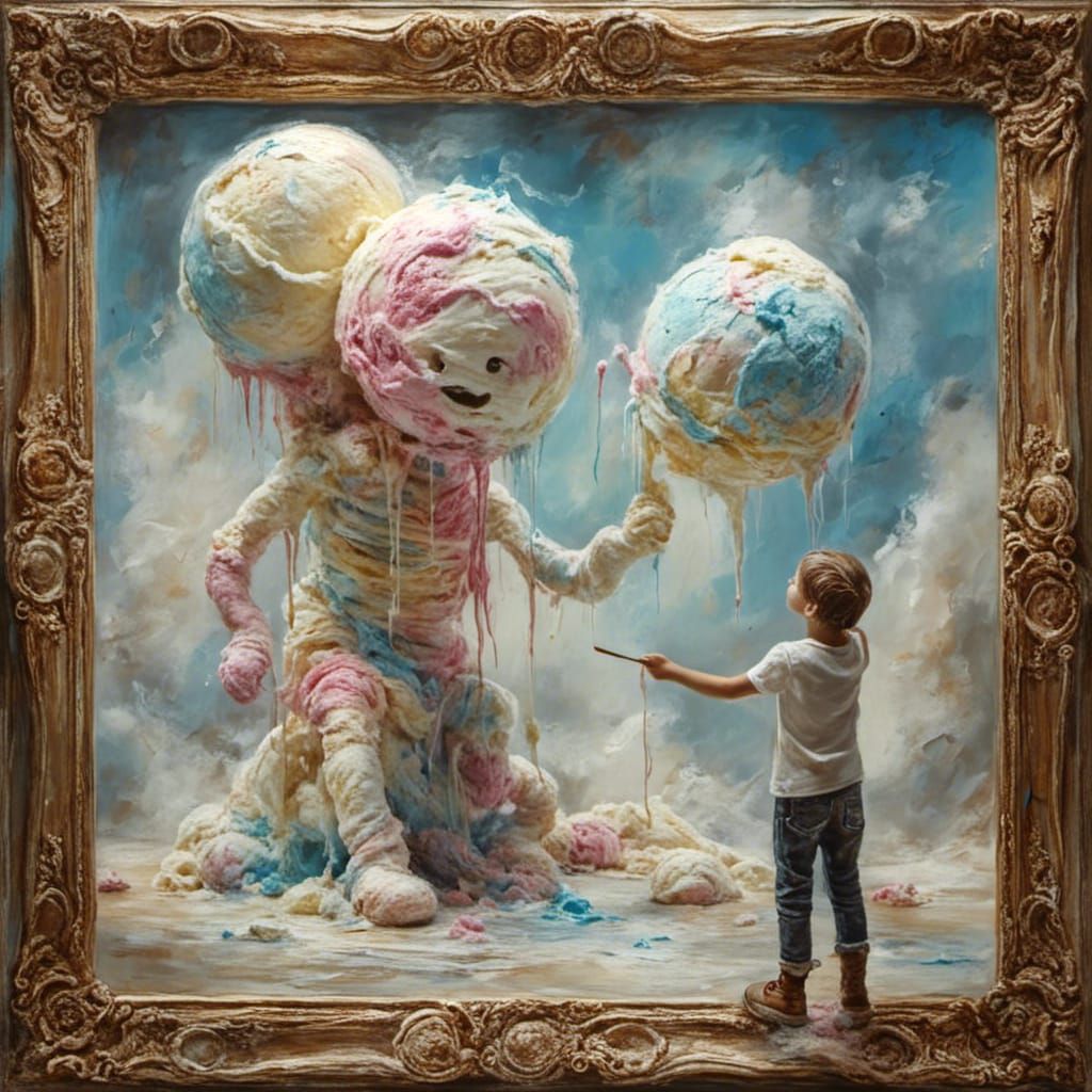 Painter Stepping Out of Canvas to Create Life