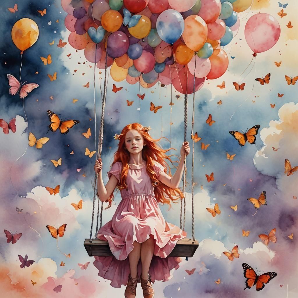 Butterfly Balloon Swing: Watercolor Splash Art