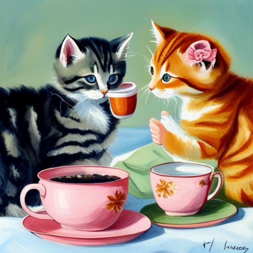 Kittens Having Tea Party