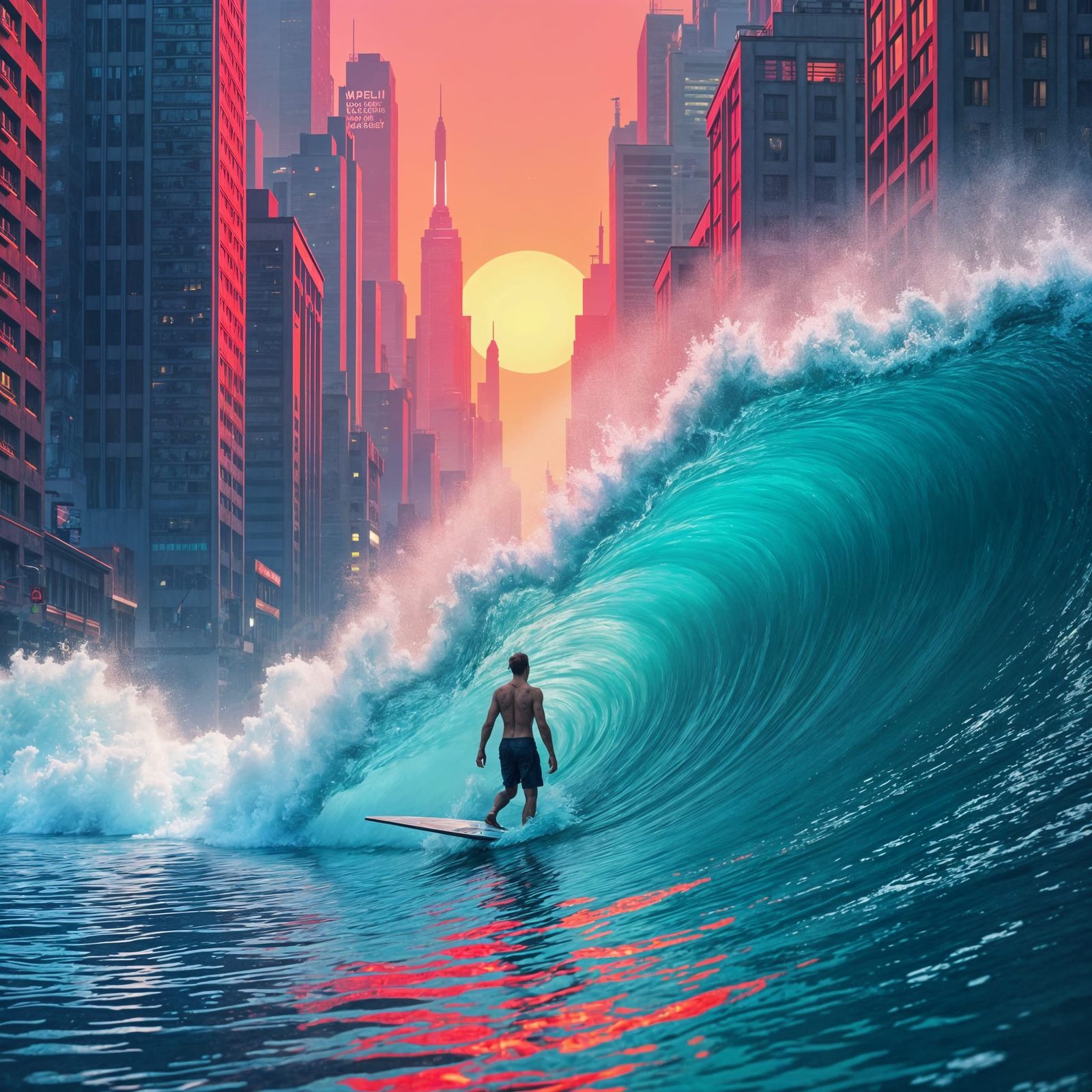 Vibrant Wavepunk Scene in Neon Style