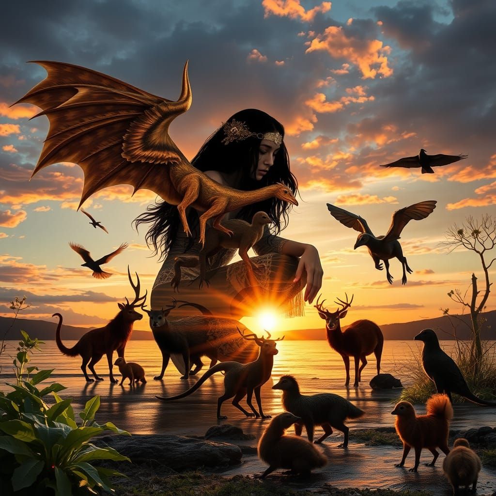 Mystical Creatures Collage at Sunset
