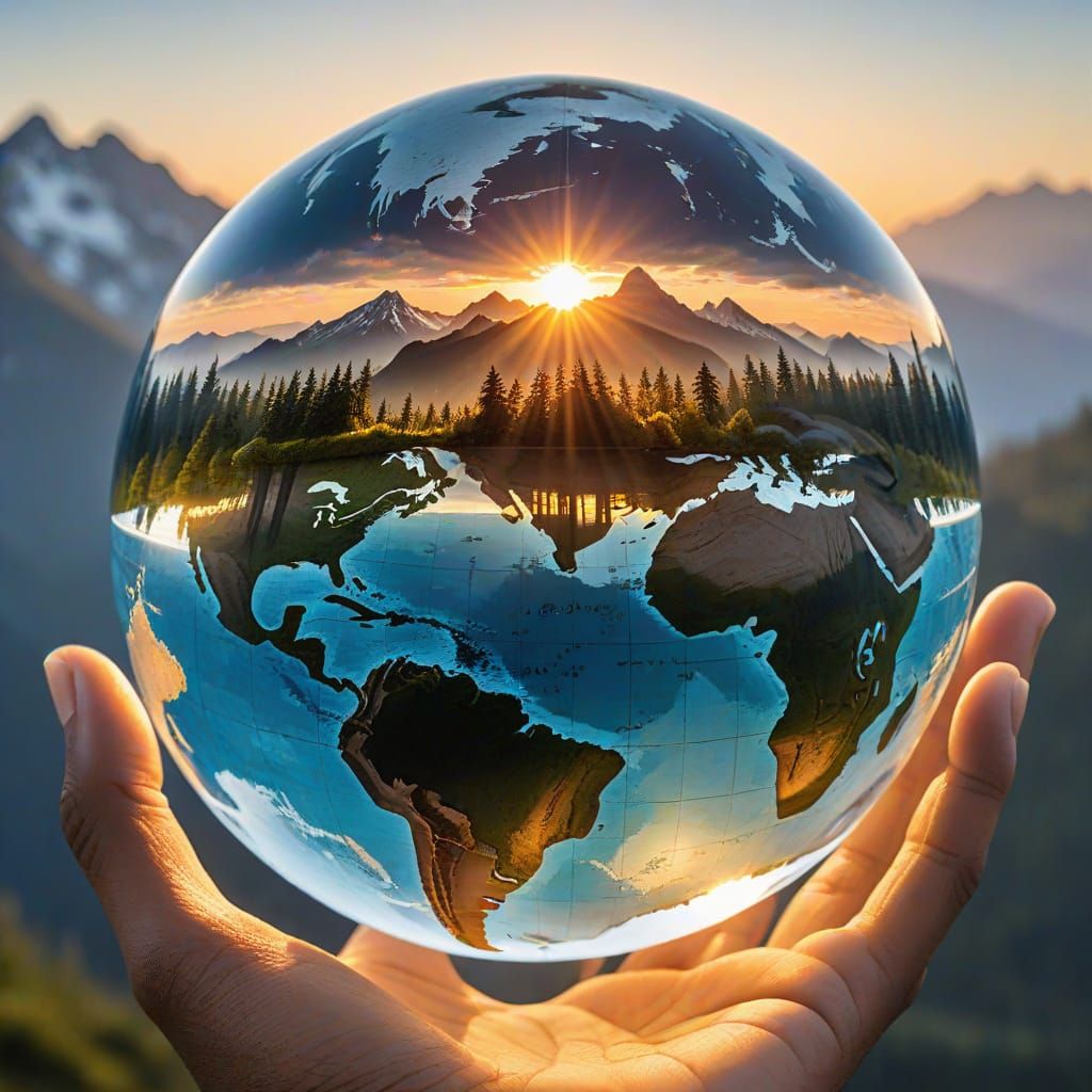 Miniature Earth Inside Globe Held By Hands