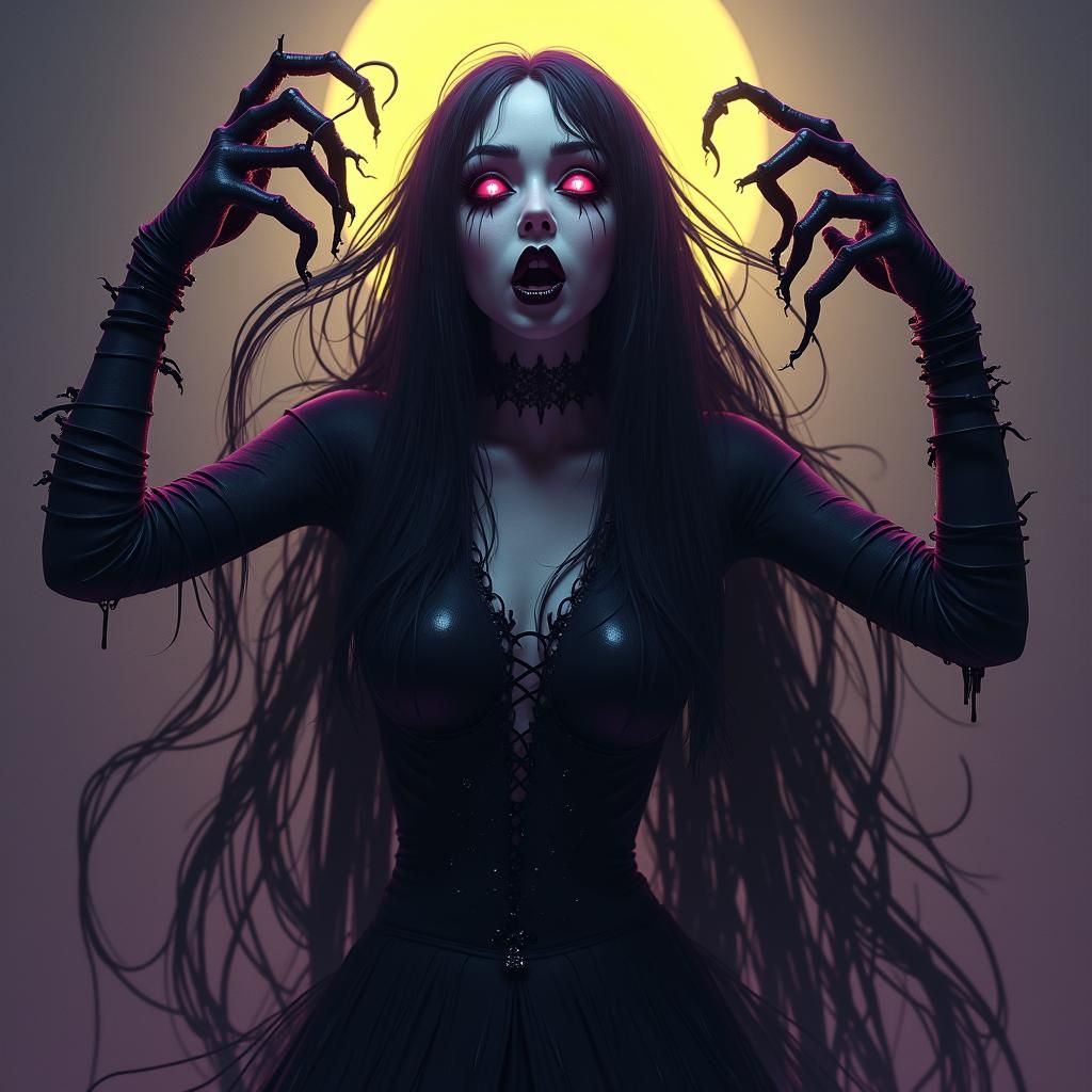 Ghost Girl Dripping Ink in Art Nouveau Style