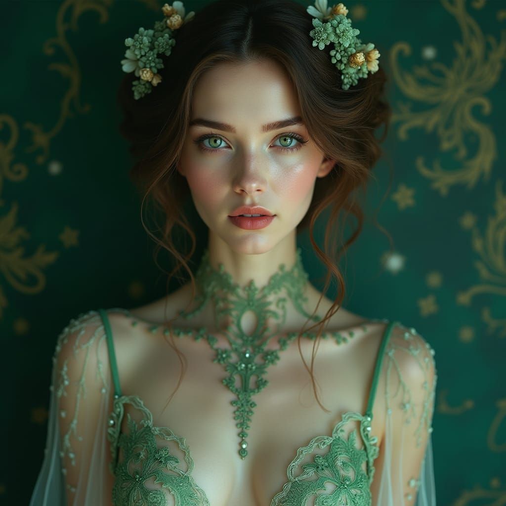 Beautiful Woman in See-Through Clothing, Hyperrealistic Port...