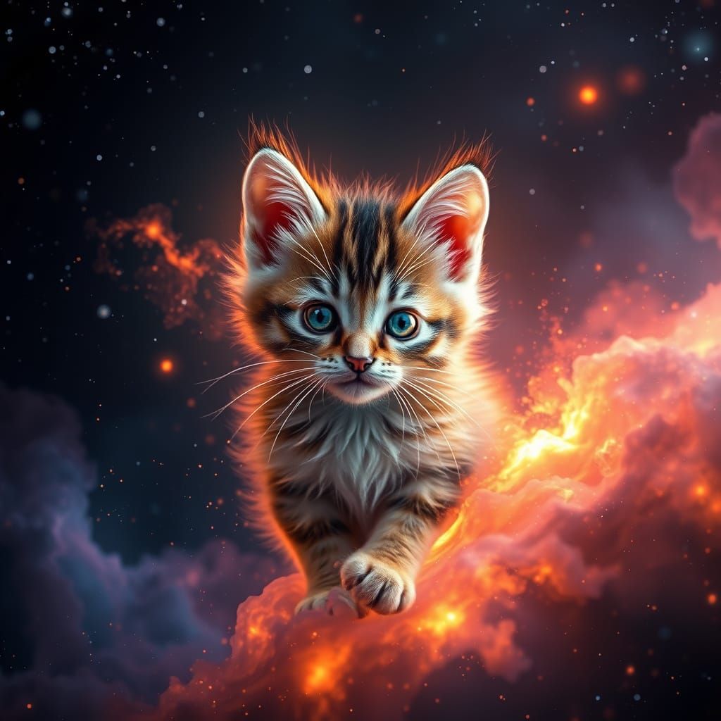 Cosmic Kitten in Exploding Nebula Colors