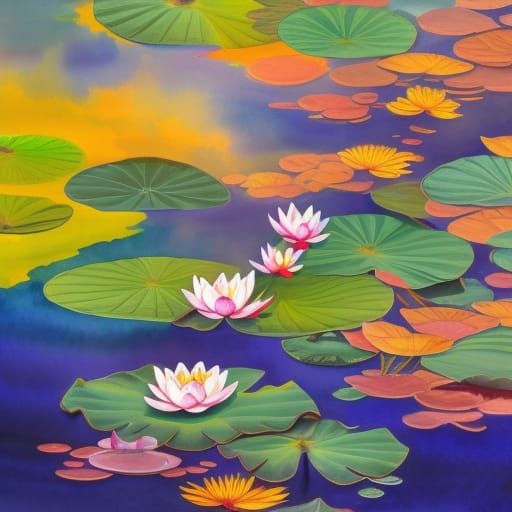 Lotus Pond in Gouache Watercolor Style