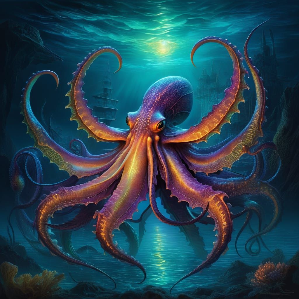 Glowing Sea Monster in Digital Oil Painting