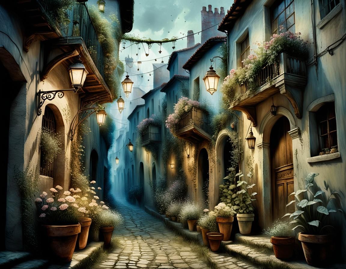 Mystical Mediterranean Alley in Romantic Style