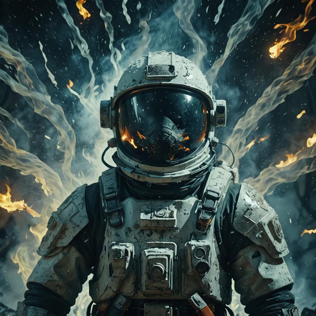 Figure Amidst White Flames Inferno