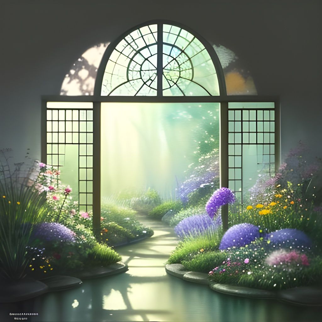 Fantasy Garden Watercolor Painting at Sunrise