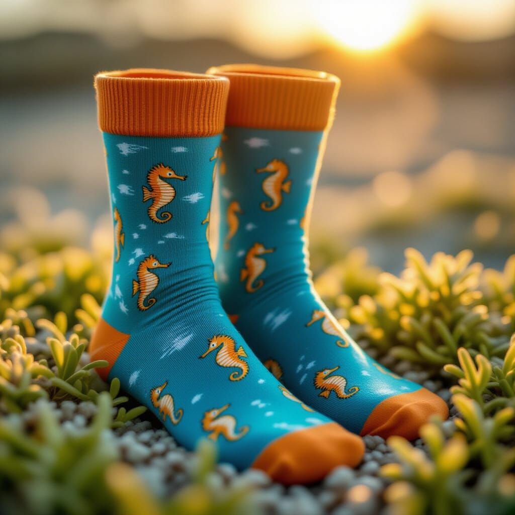 Macro Photograph of Seahorse Socks with Studio Lighting