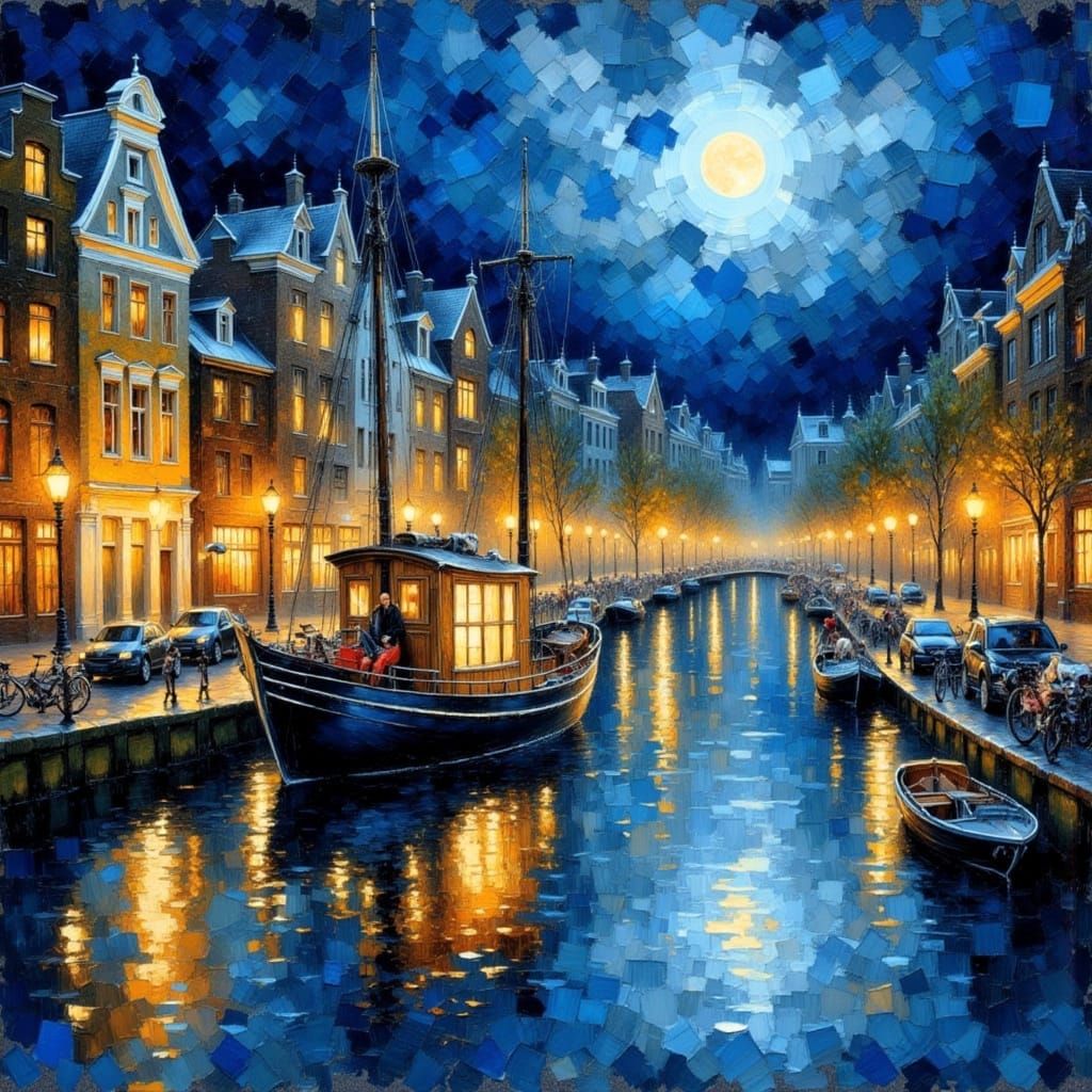 Reflets de Nuit sur les Canaux d'Amsterdam....