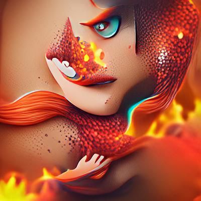 Magma Mermaid Swimming in Fiery Sea