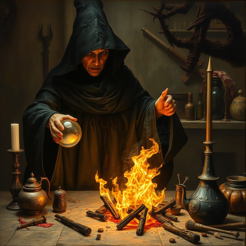 Evil Witch with Orb in Neovictorian Style