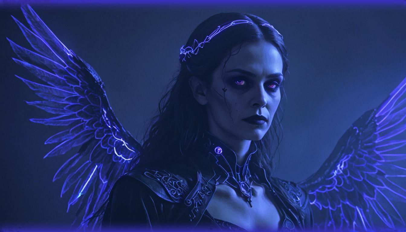 Neon-Noir Vampire Angel Portrait in 8k