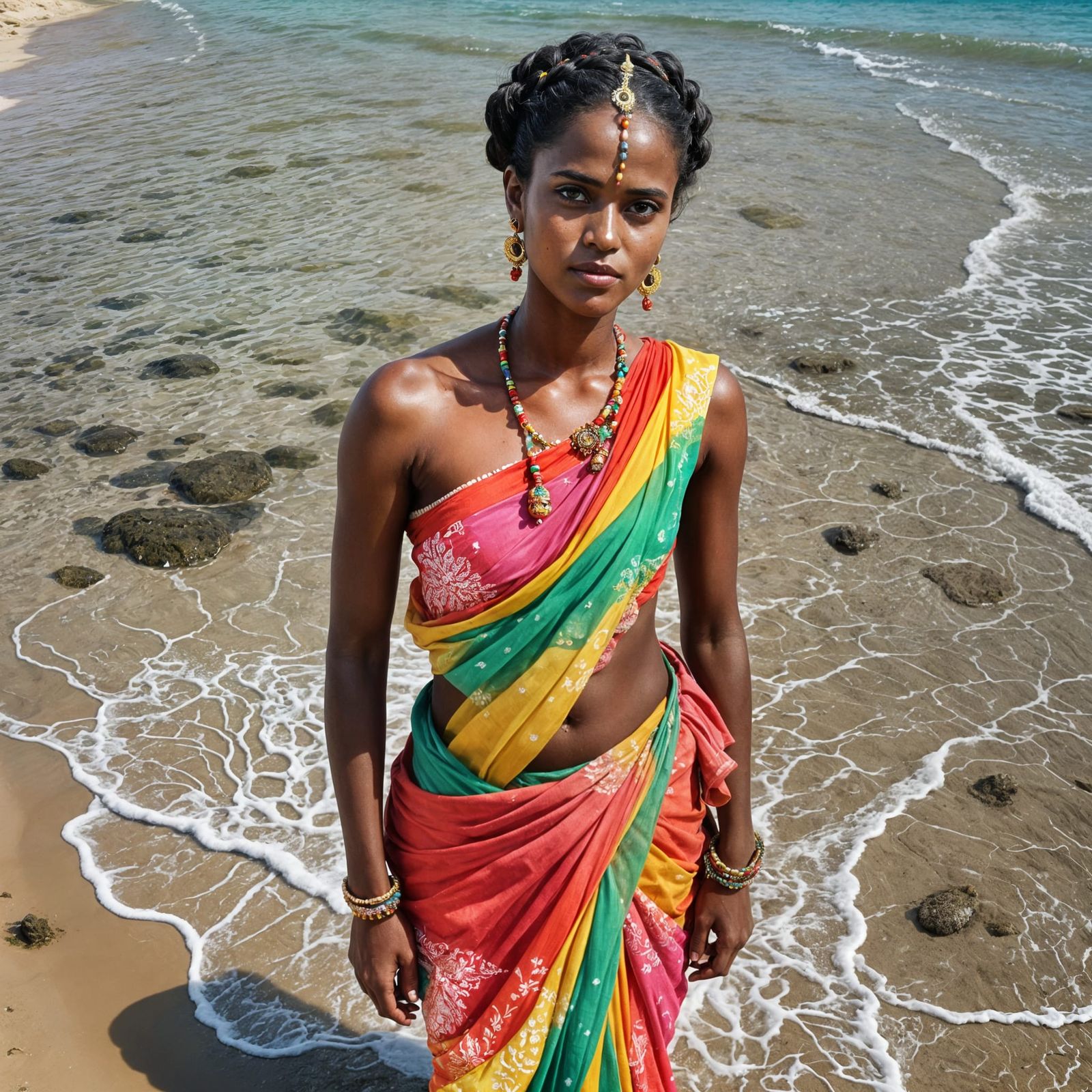 Comoros Woman in Traditional Dress on Beach