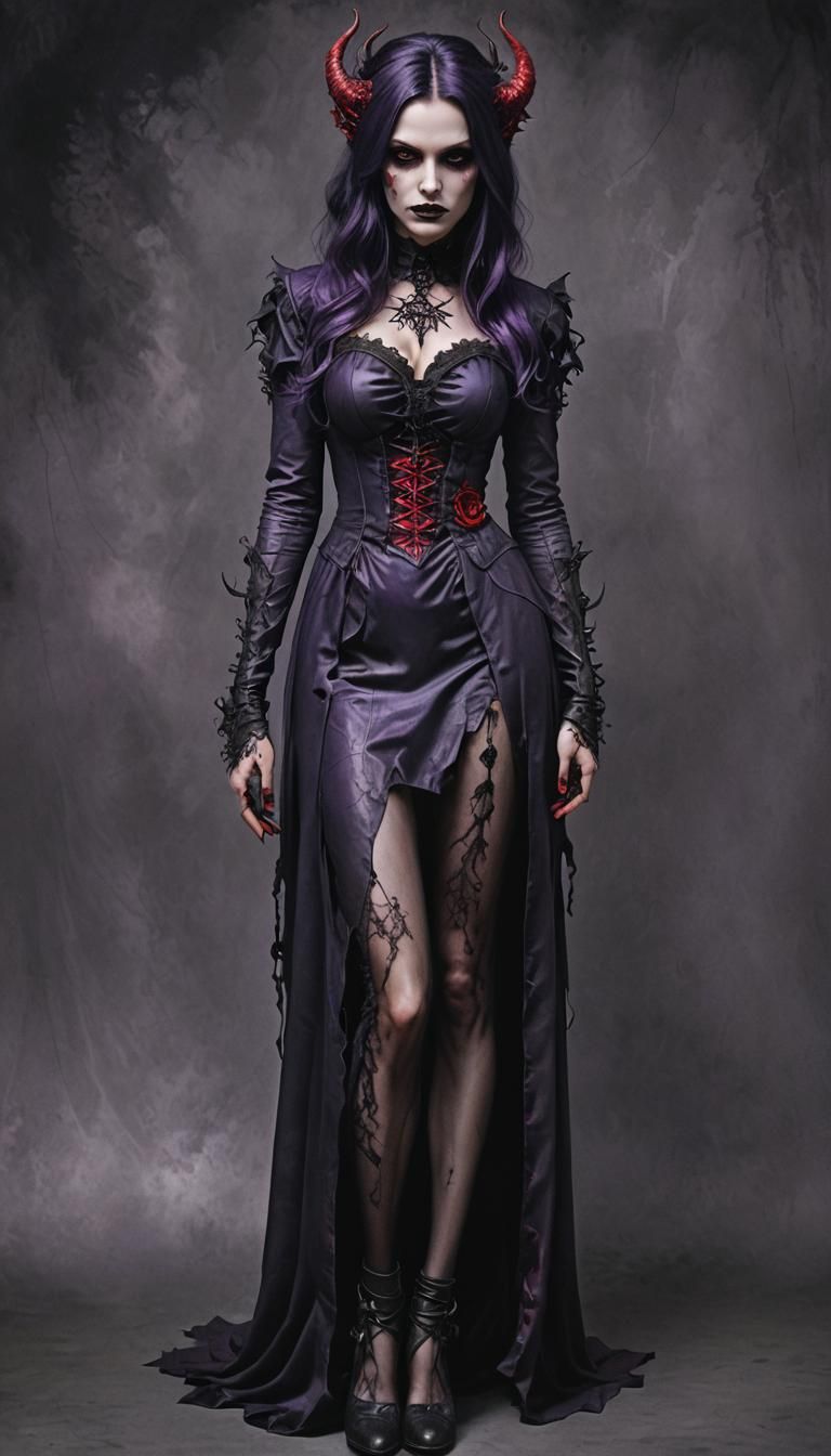 Gothic Demonic Beauty in Purple and Red