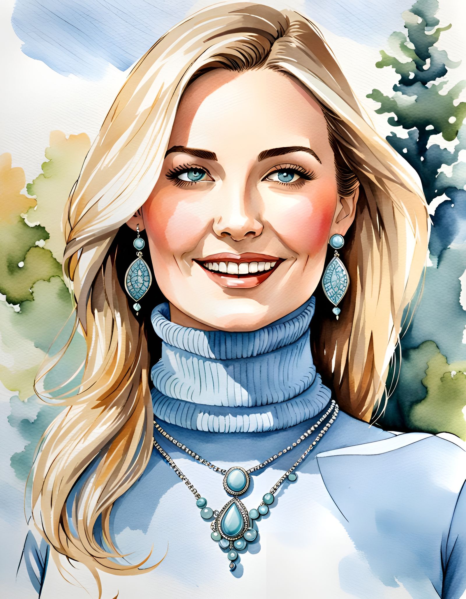 Elegant German Woman Portrait in Watercolor Style