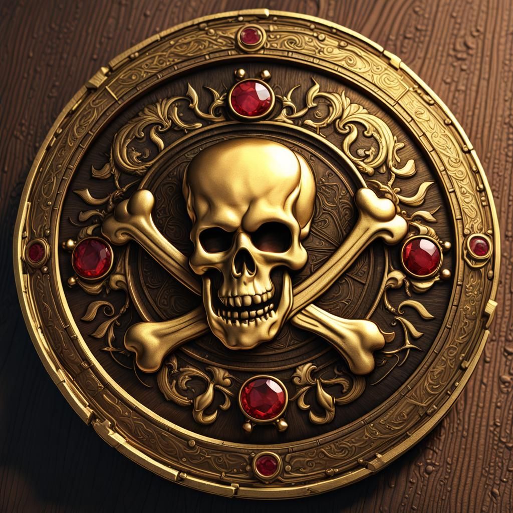 Pirate Gold Coin with Rubies in Dark Fantasy
