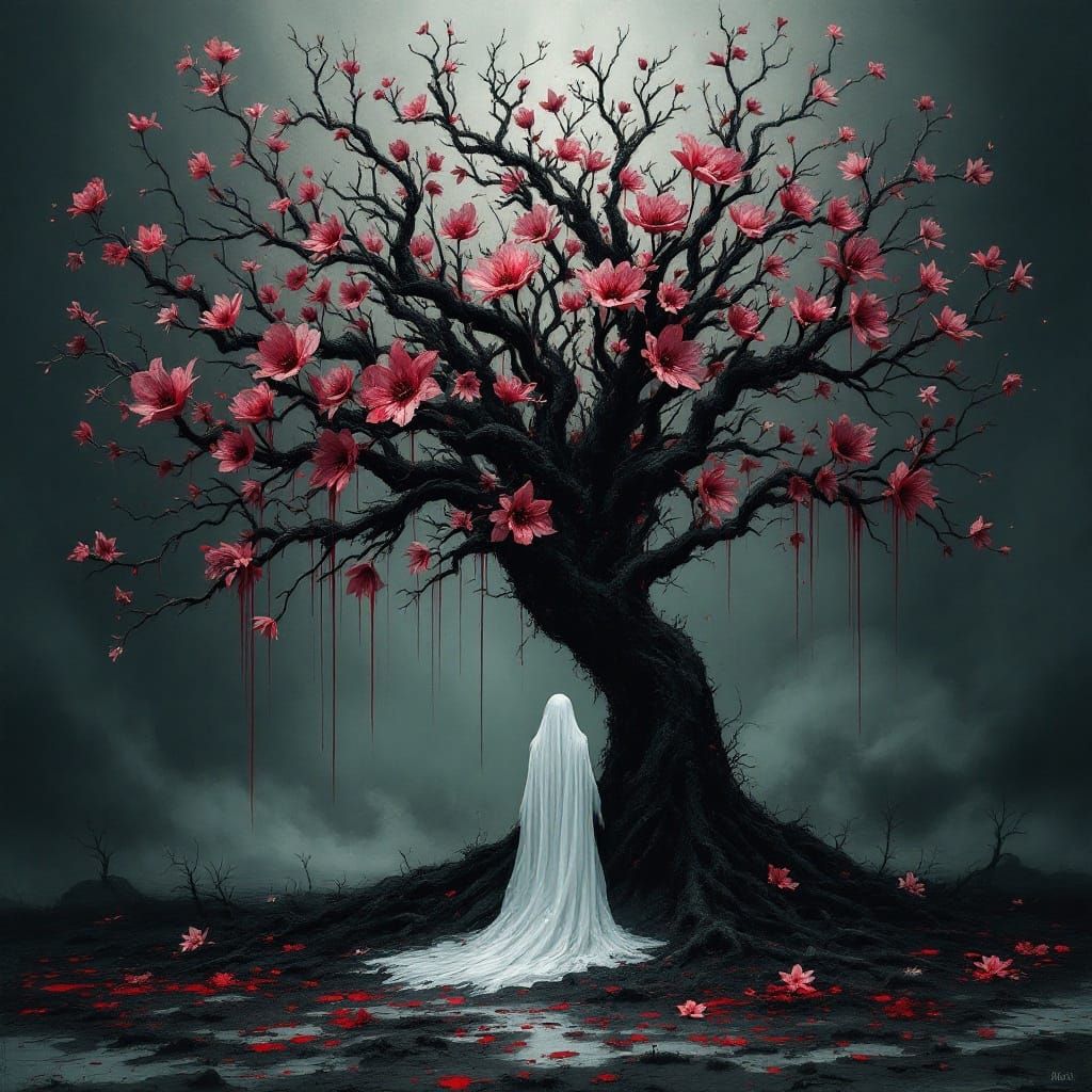 A Haunting Ultra HD Digital Painting of a Tree with Poisonou...