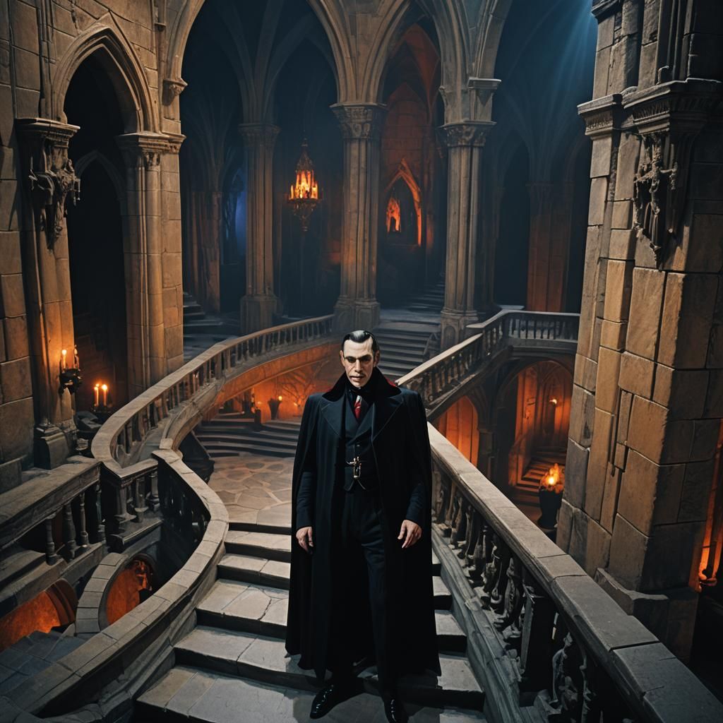 Dracula in Gothic Castle: Cinematic Film Still