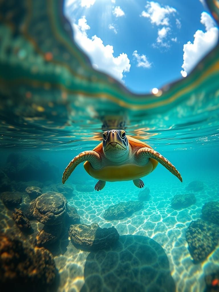 The turtle under the waves