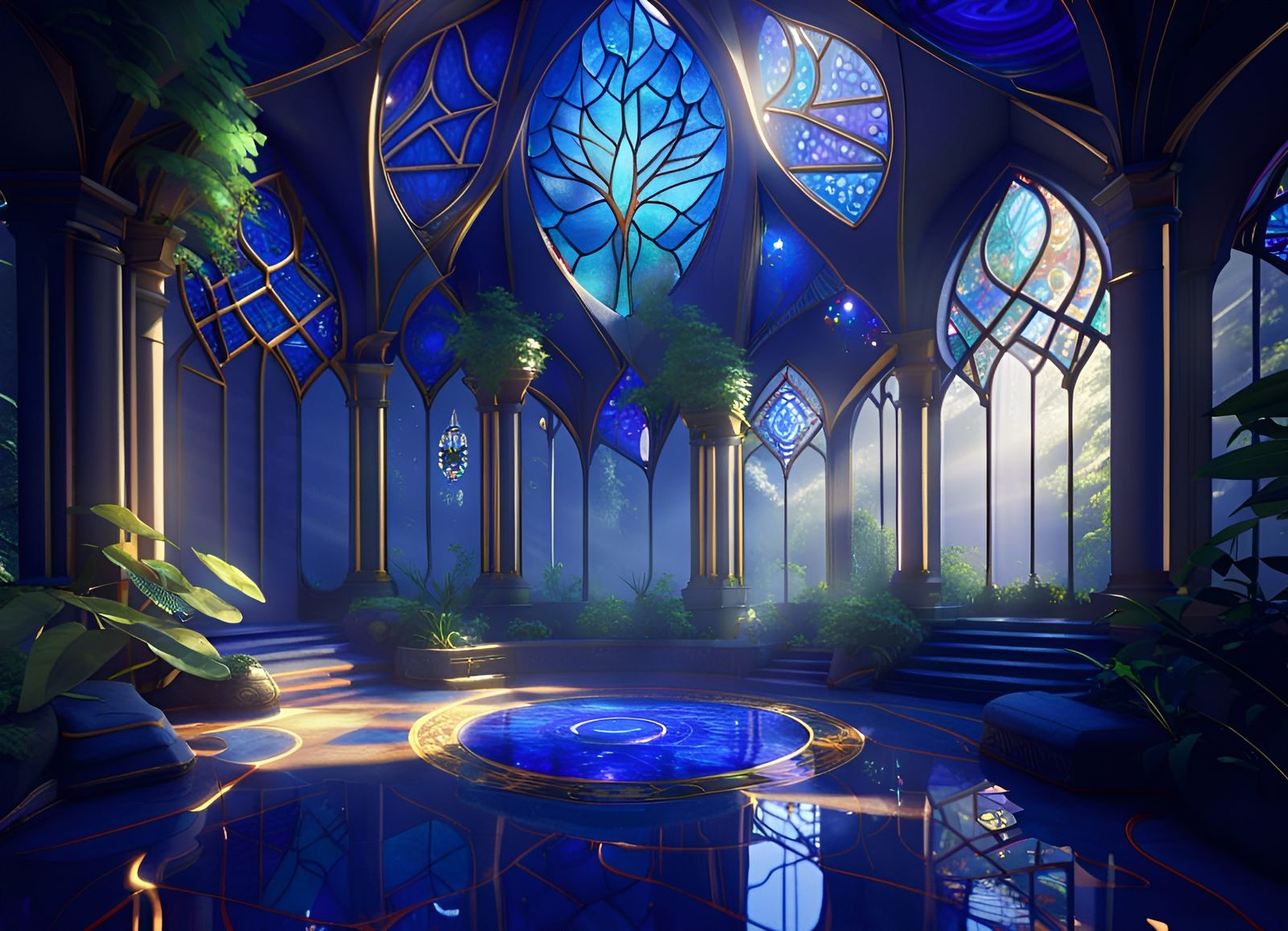 Mind-Blowing Elven Atrium with Lapis Lazuli Floor