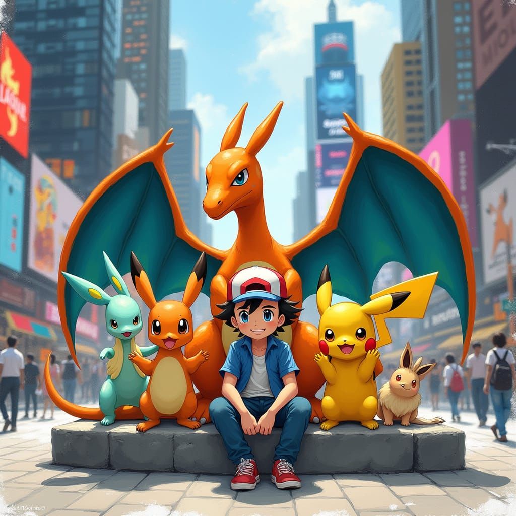 Ash Ketchum and Pokémon Friends in Times Square