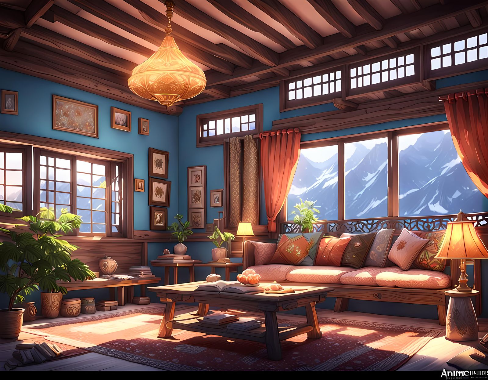 Cozy Kashmir Interior in Anime Style