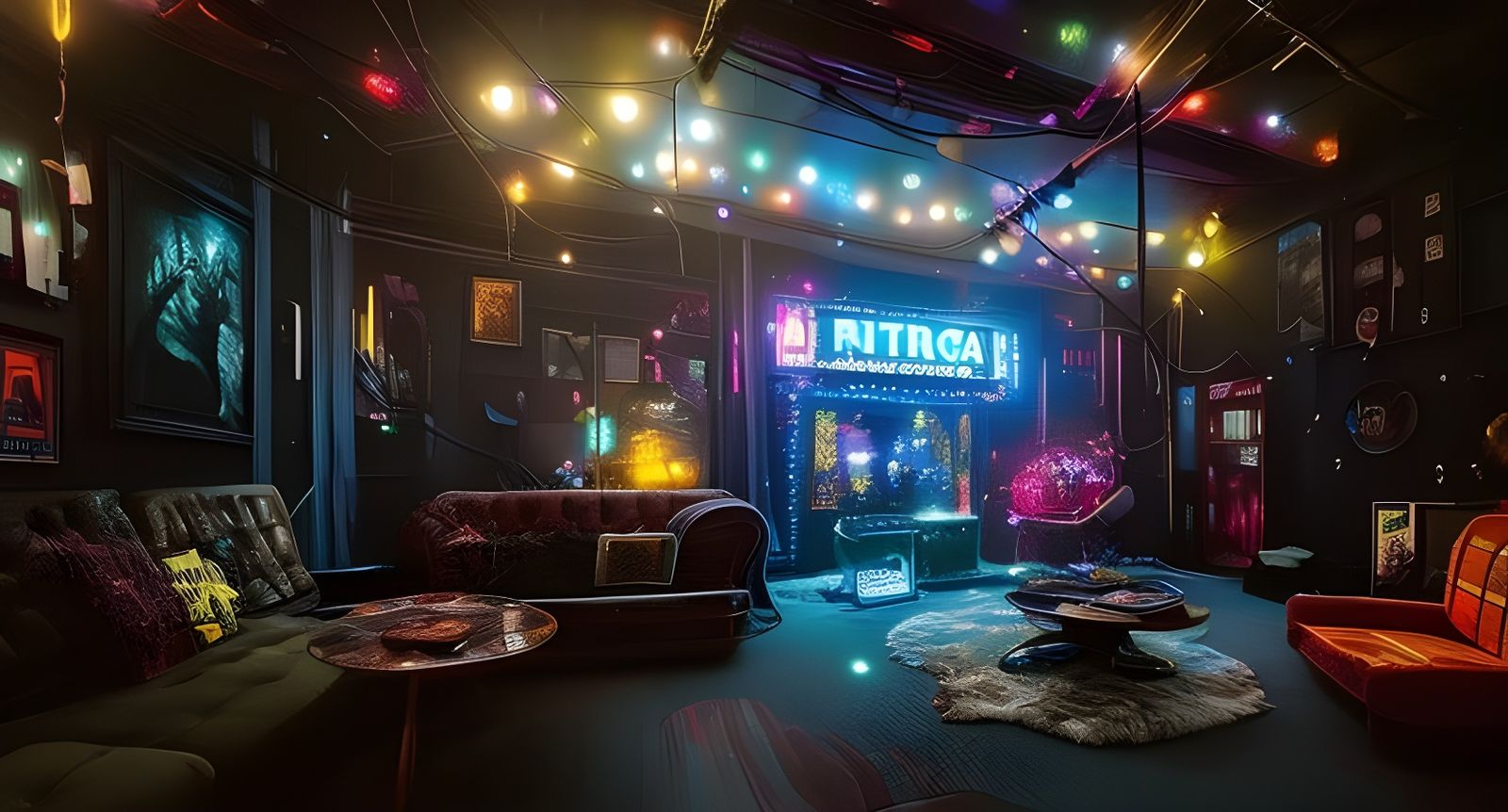 Epic Party Clubhouse Living Room with Neon Decor