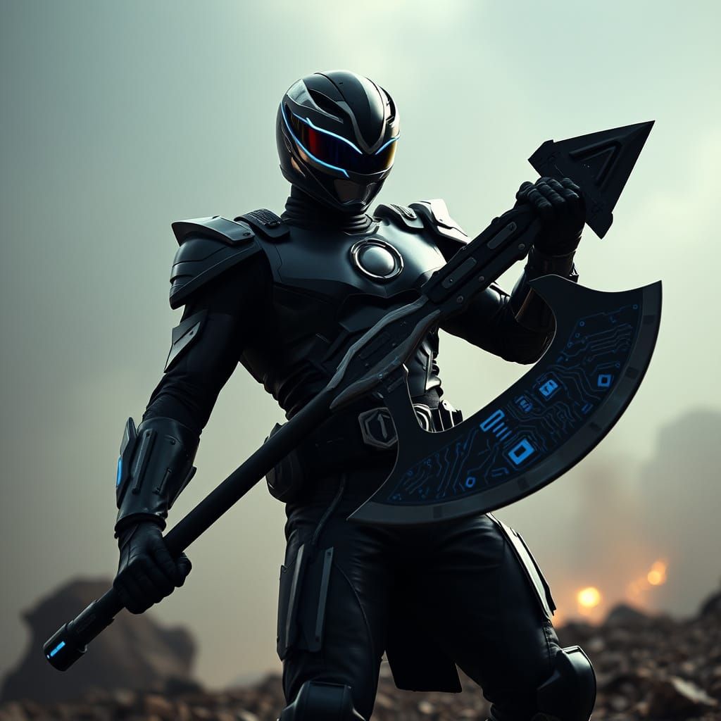 Cyberpunk Warrior Unleashes Futuristic Fury