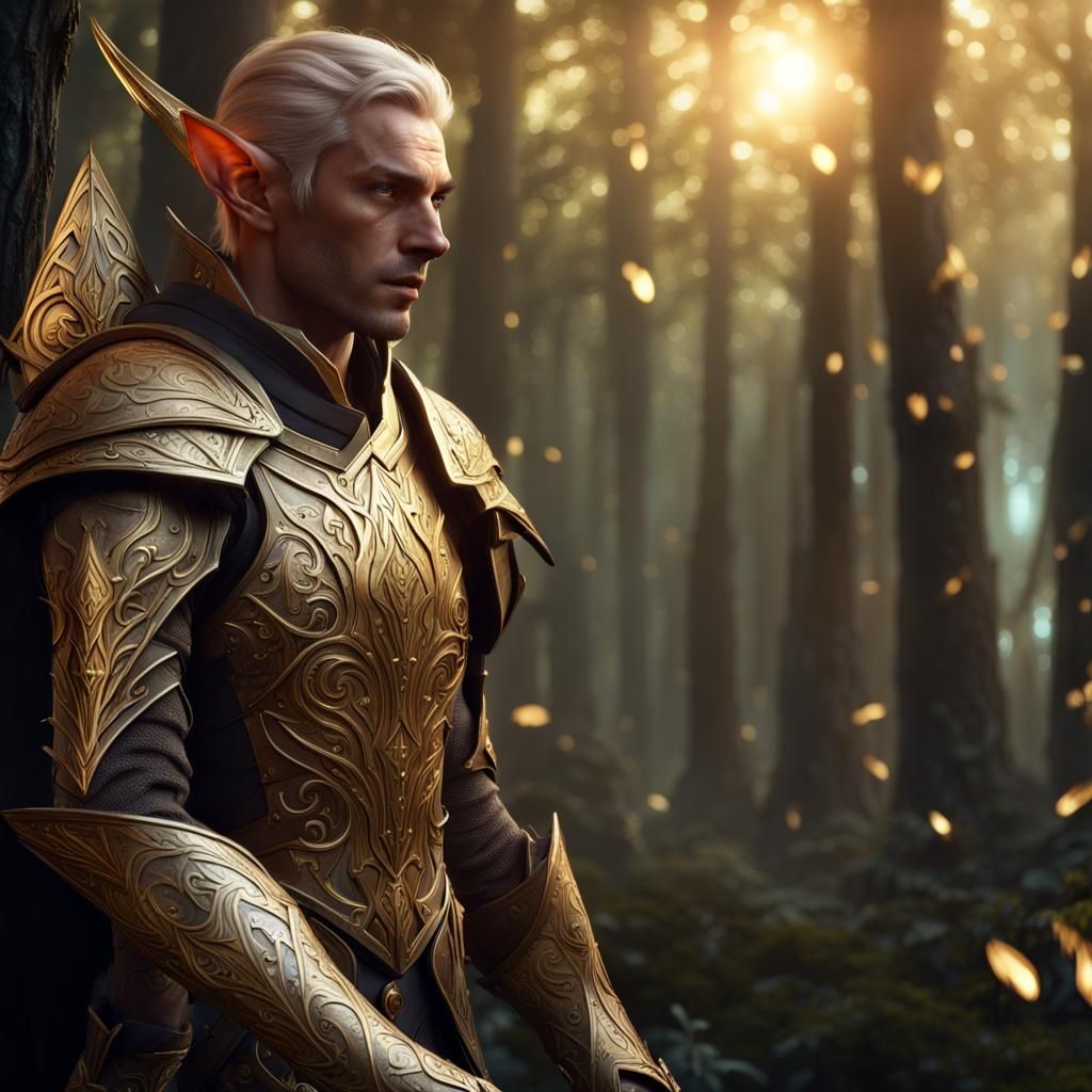 High Elf Warrior in Enchanted Forest