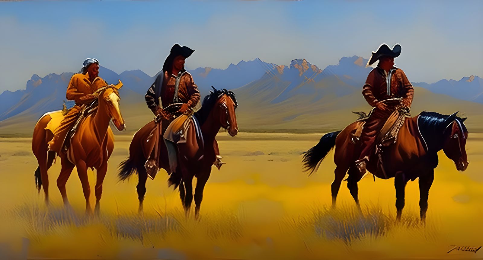 Cowboys and Native Americans Oil Painting