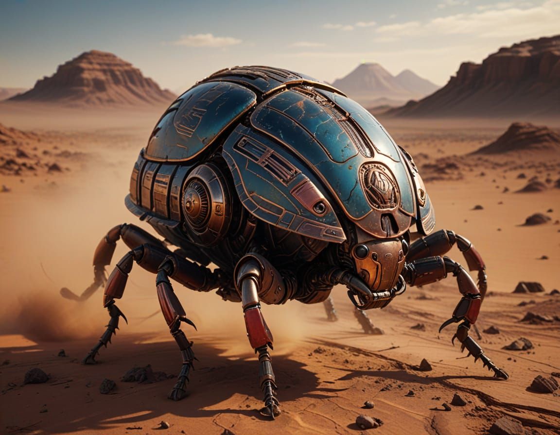 Steampunk Scarab Beetle on Mars in Golden Hour
