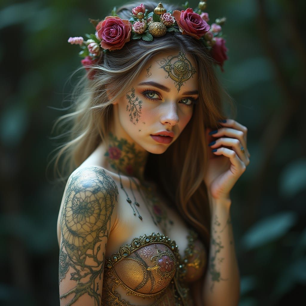 Mystical Woman Adorned with Esoteric Body Paint