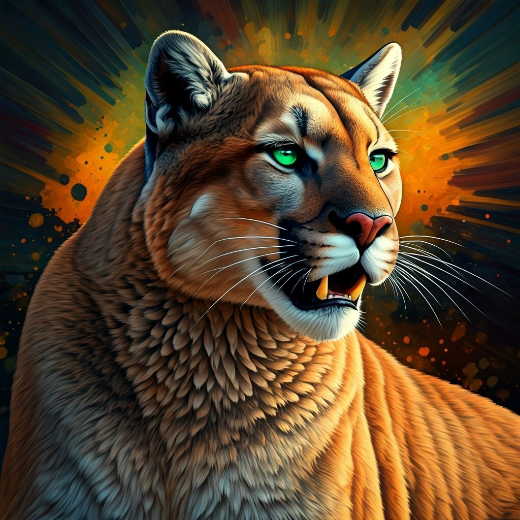 Roaring Mountain Lion with Emerald Eyes