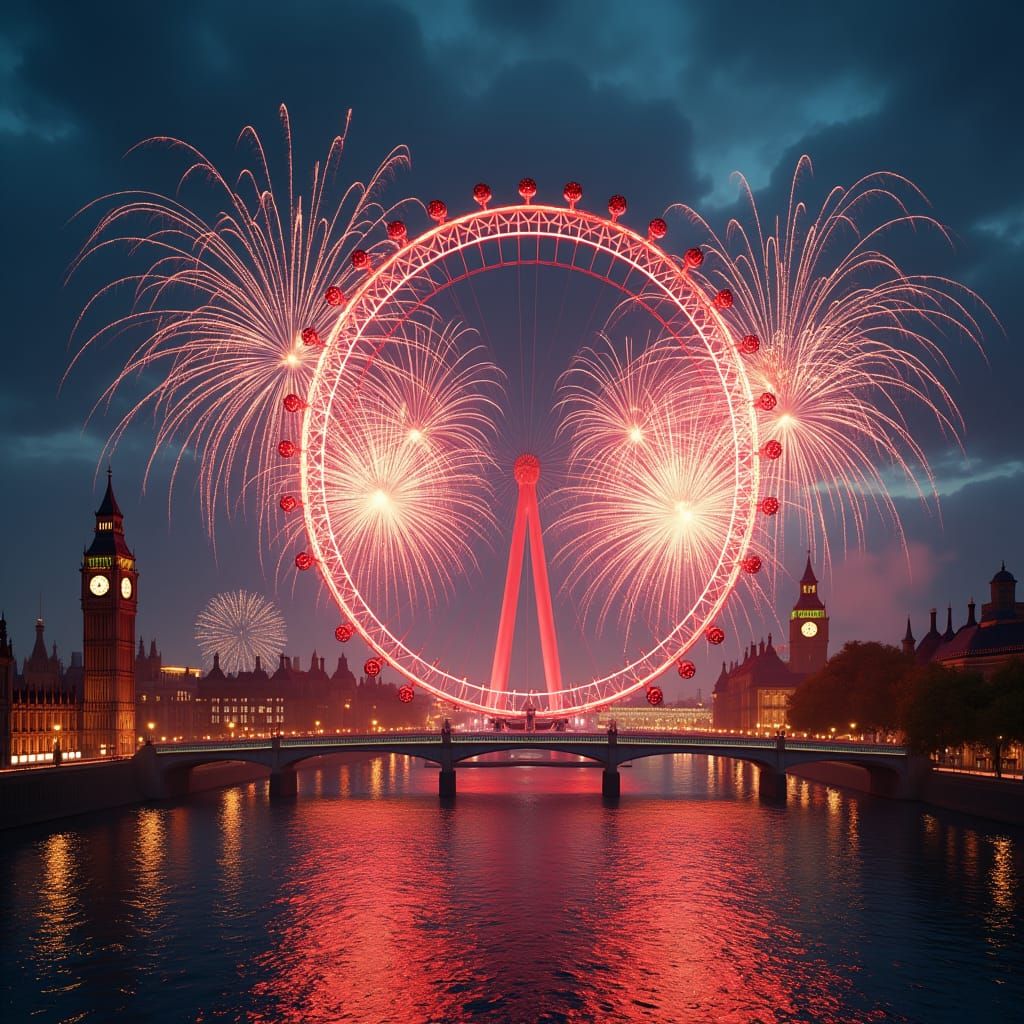 London Fireworks Display in Futuristic Style