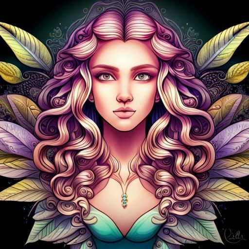 Polychromatic Flower Queen with Glowing Eyes: Airbrush Art