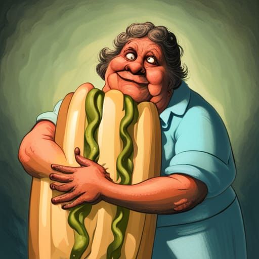 big momma hugging a giant sandwich