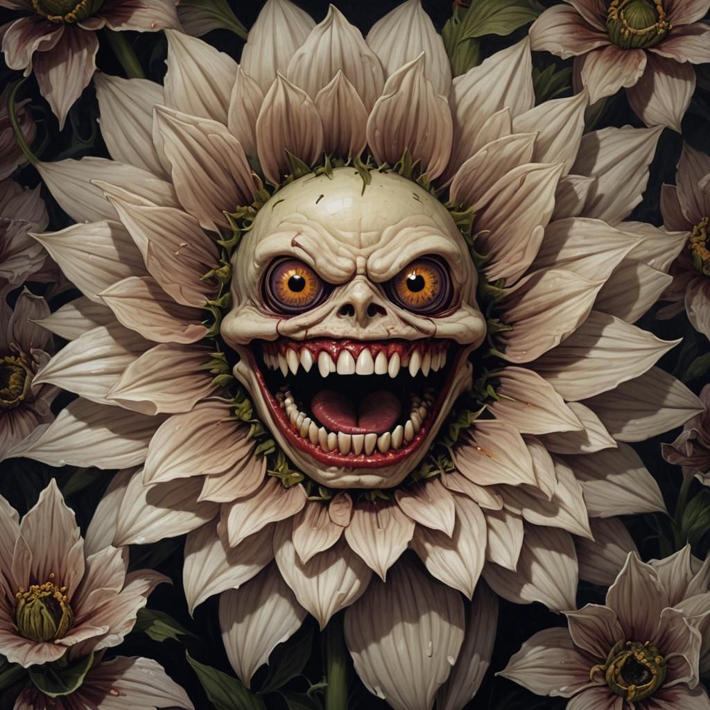 Sinister Flower with Teeth and Eyes
