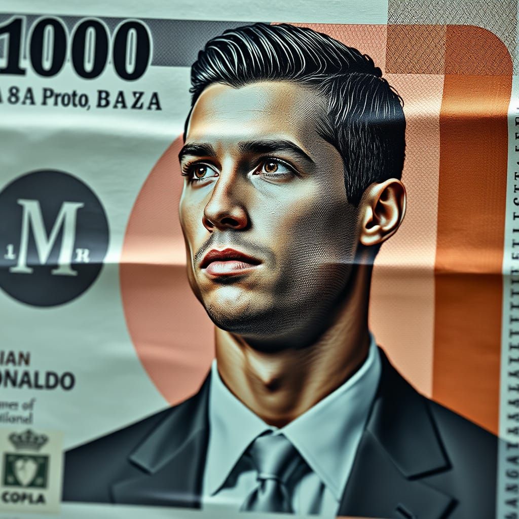 Cristiano Ronaldo Portrait on Bank Note: Hyperrealistic Styl...