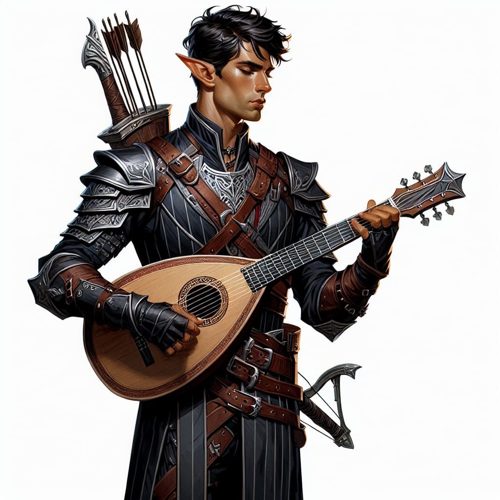 Fantasy Elf Bard with Lute and Armor