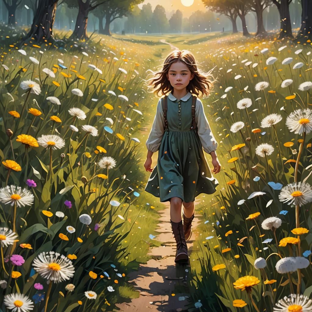 Girl in Flower Meadow: Unreal Engine 5 Concept Art