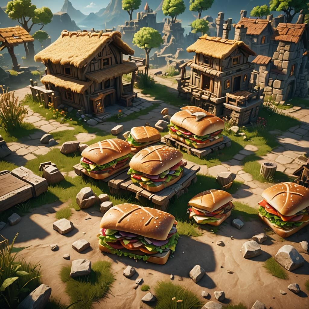 Happy Sandwich in 3D Game Cinematic Style