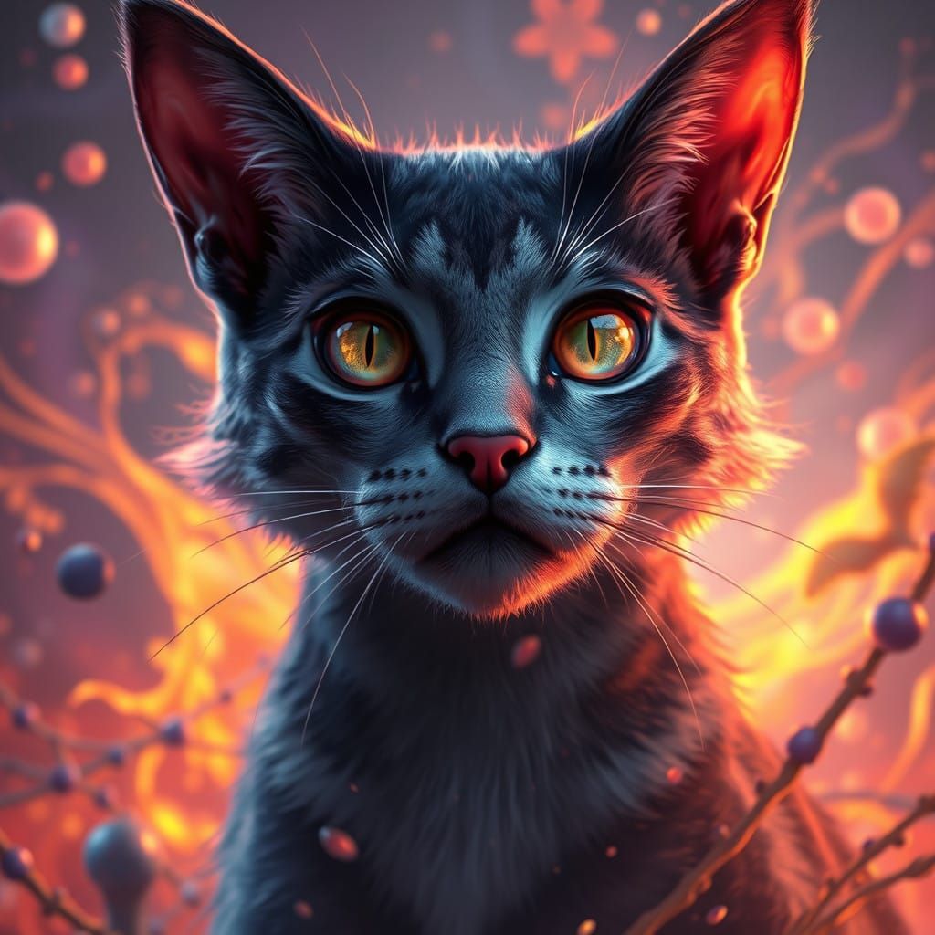 Vibrant Fantasy Cat in Intricate Matte Painting Style